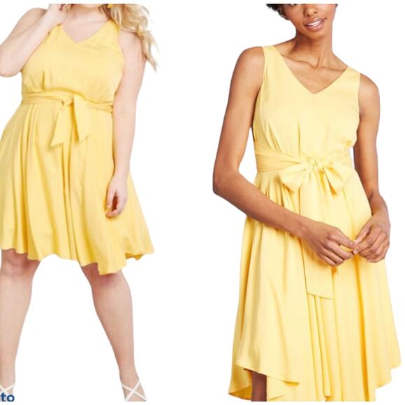 NEW Modcloth Brilliant Motivation Yellow Fit Flare Career Sleeveless Dress - Picture 1 of 5